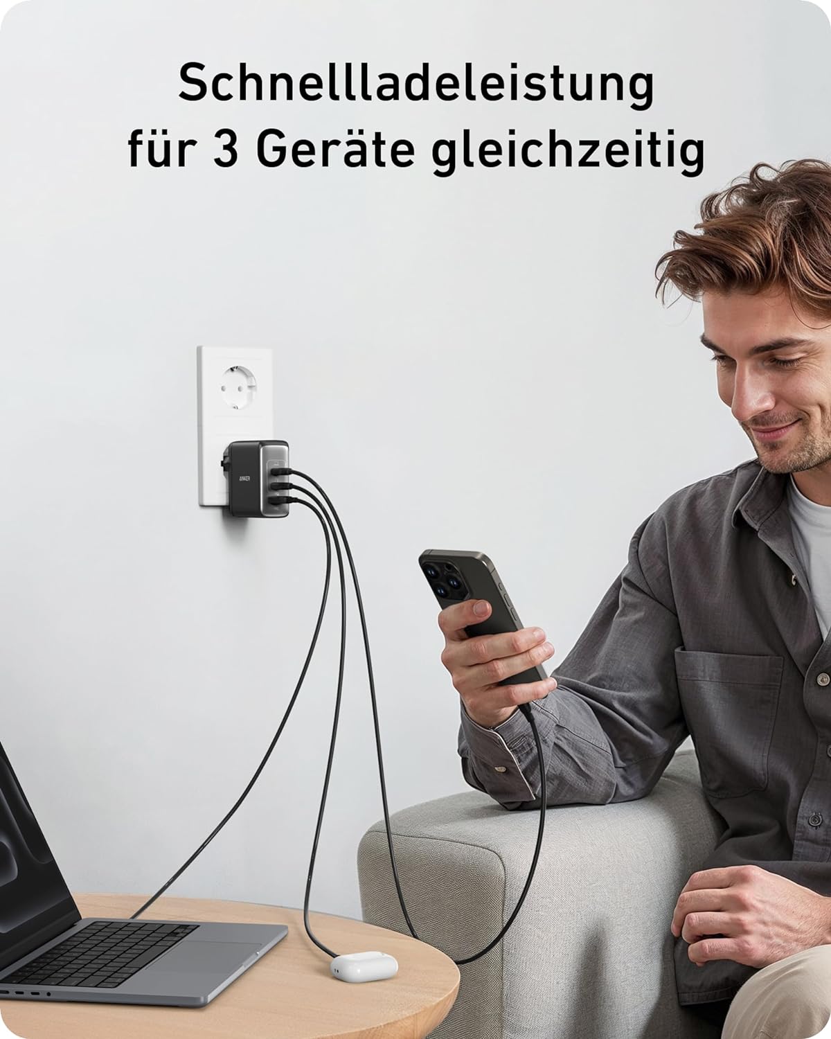 100W USB C Ladegerät, Anker 736 Charger (Nano II) Schnellladegerät, 3-Port USB C Netzteil für MacBook Pro/Air, iPad Pro, Galaxy S22/S20, iPhone 15/Pro