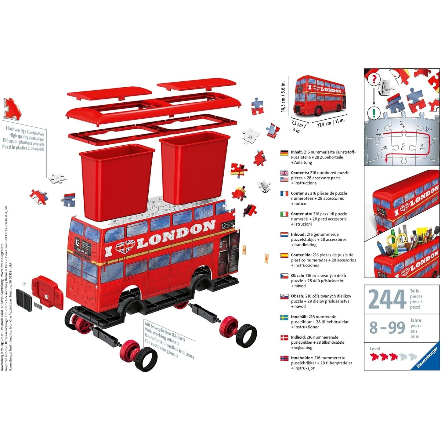 Ravensburger 3D Puzzle London Bus 12534 - 216 Teile Das berühmte Fahrzeug Londons als 3D Puzzle