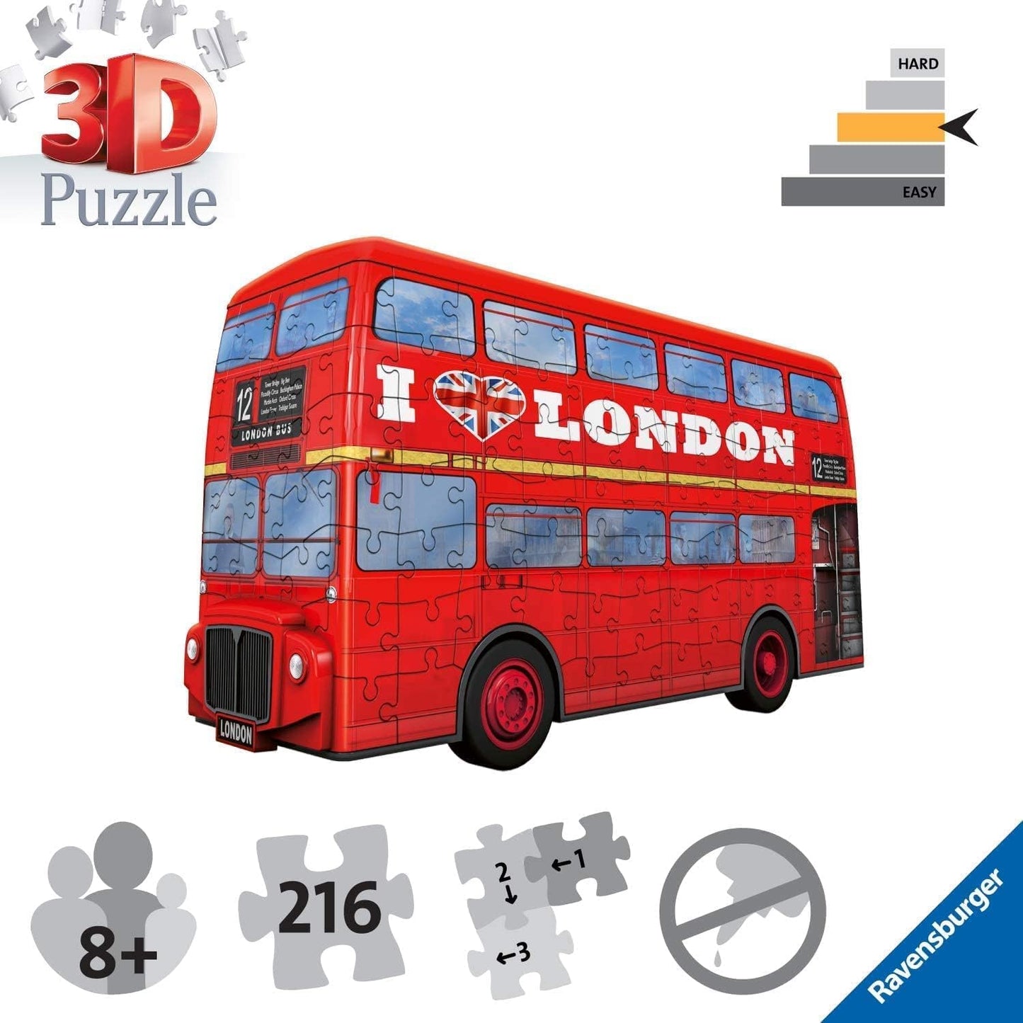 Ravensburger 3D Puzzle London Bus 12534 - 216 Teile Das berühmte Fahrzeug Londons als 3D Puzzle