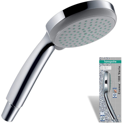 Hansgrohe Handbrause Croma 100, Duschkopf mit 4 Strahlarten, Duschbrause, Antikalk-Funktion, Chrom