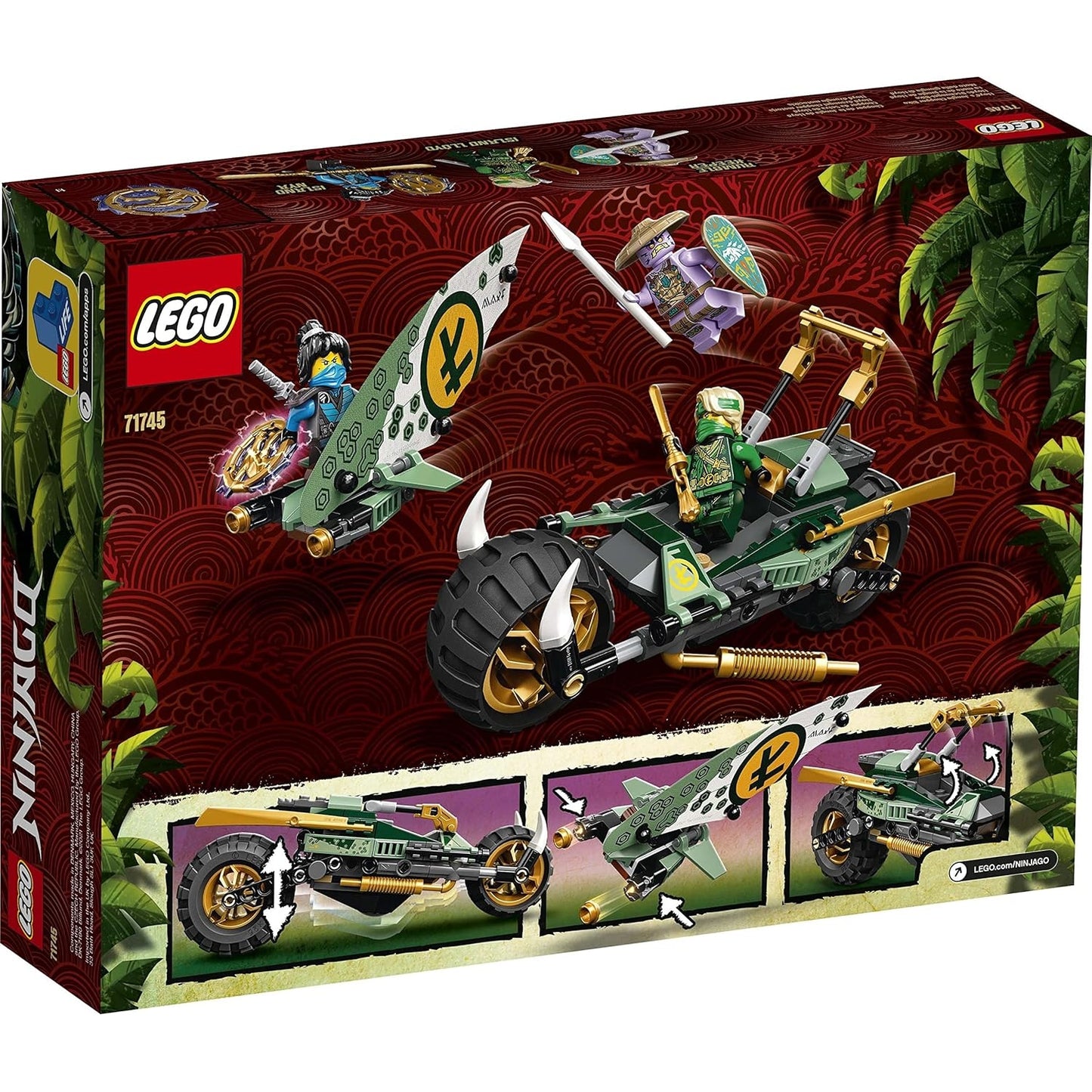 LEGO 71745 NINJAGO Lloyds Dschungel-Bike Bauset, Spielzeug Motorrad mit Lloyd und NYA Minifiguren