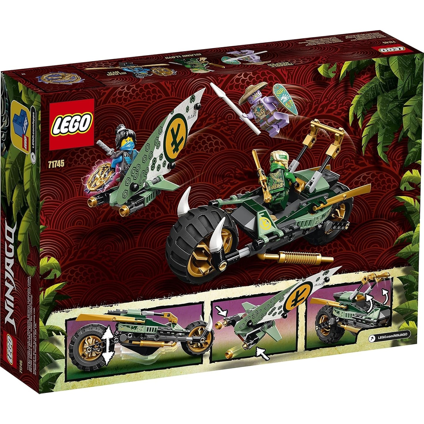 LEGO 71745 NINJAGO Lloyds Dschungel-Bike Bauset, Spielzeug Motorrad mit Lloyd und NYA Minifiguren