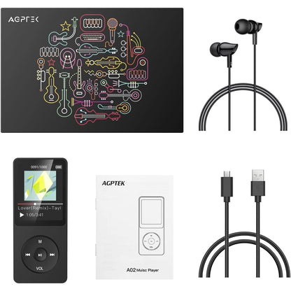 AGPTEK MP3 Player 8GB verlustfrei MP3 mit 1,8 Zoll Bildschirm 70 Stunden tragbare Musik Player mit Kopfhörer