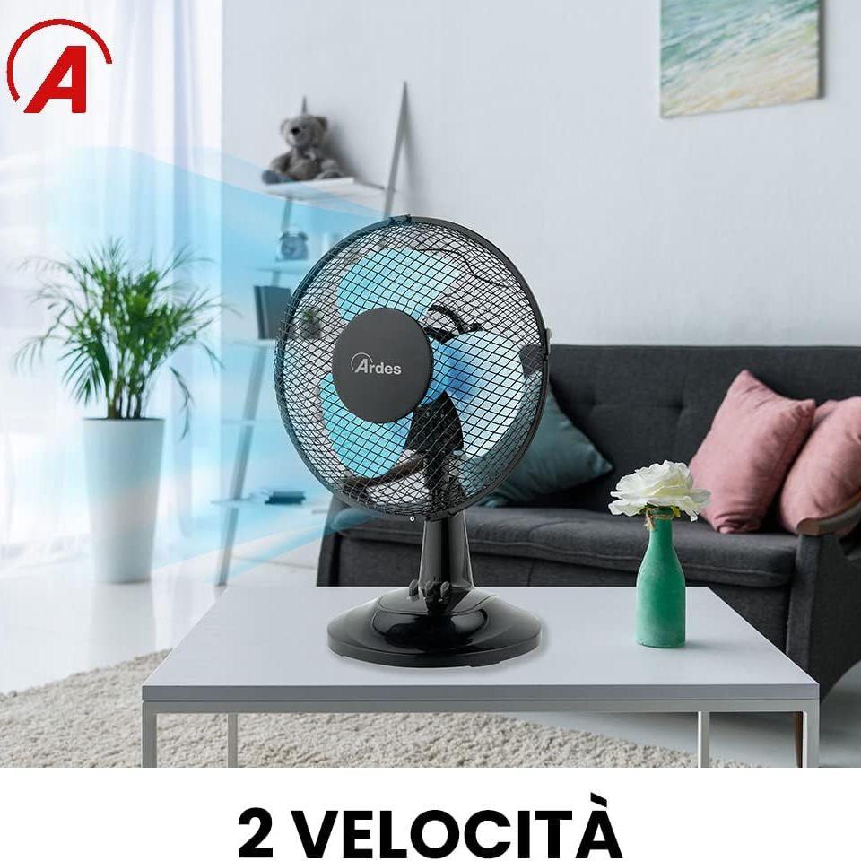 ARDES AR5EA23B Leiser Tischventilator 3 FLÜGEL Ventilator Oszillierend mit vertikaler Neigung