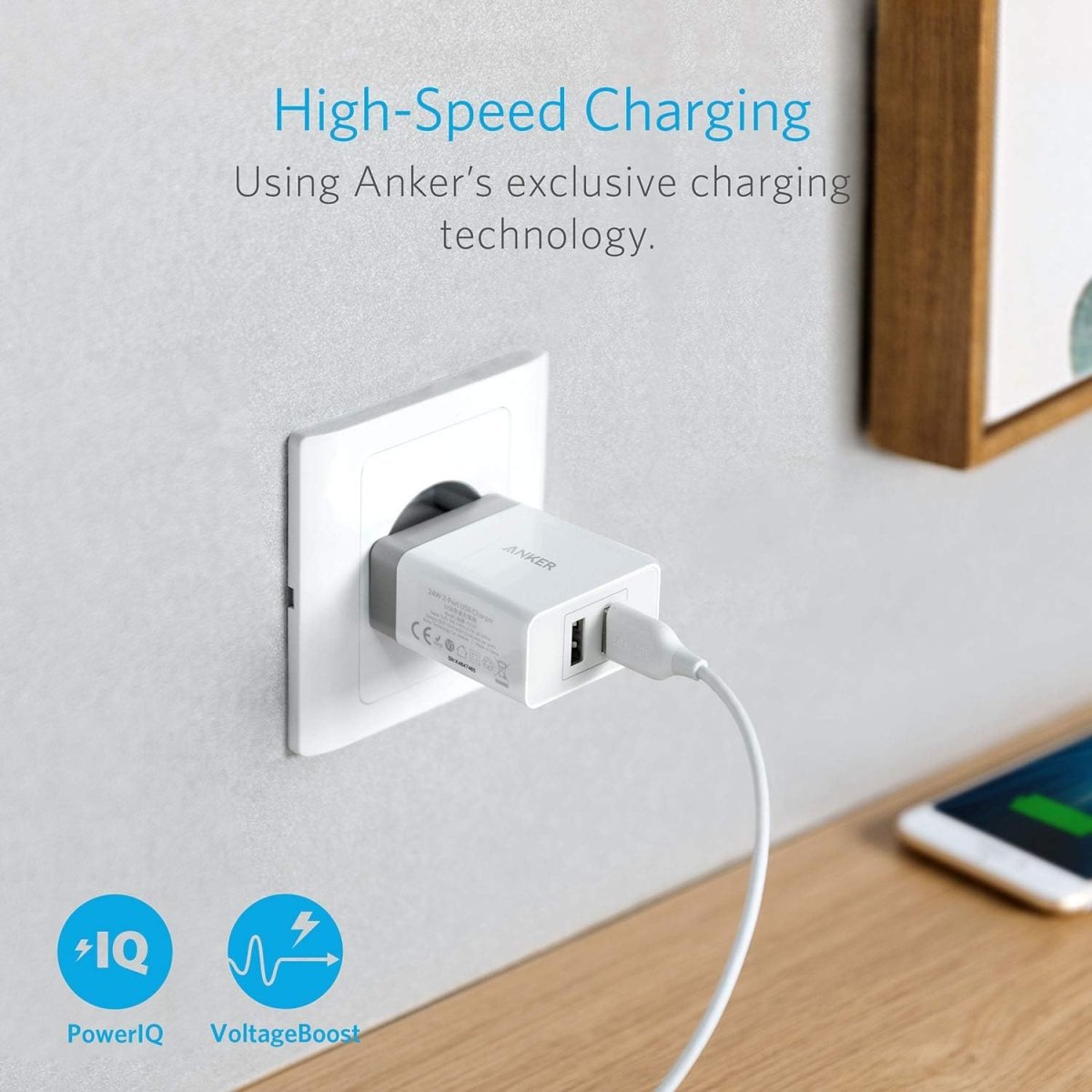 Anker 24W 2 Port USB Ladegerät mit PowerIQ Technologie, Reise Ladegerät für iPhone, iPad, Samsung - Miyashop24