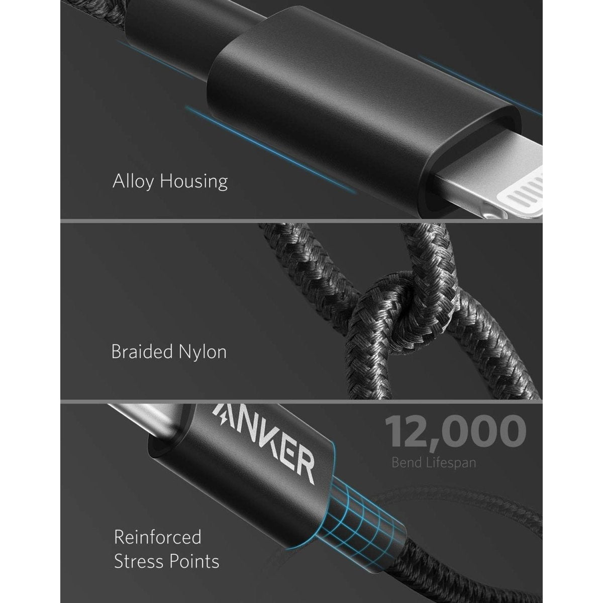 Anker 331 USB - C auf Lightning Kabel New Nylon USB - C auf Lightning Ladekabel (180cm) Geeignet für iPhone - Miyashop24