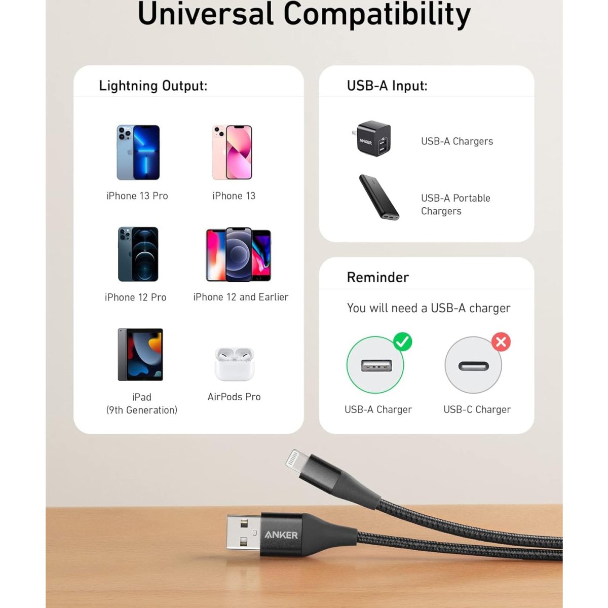 Anker 551 USB A auf Lightning Ladekabel (180cm), MFi zertifiziert iPhone Kabel - Miyashop24