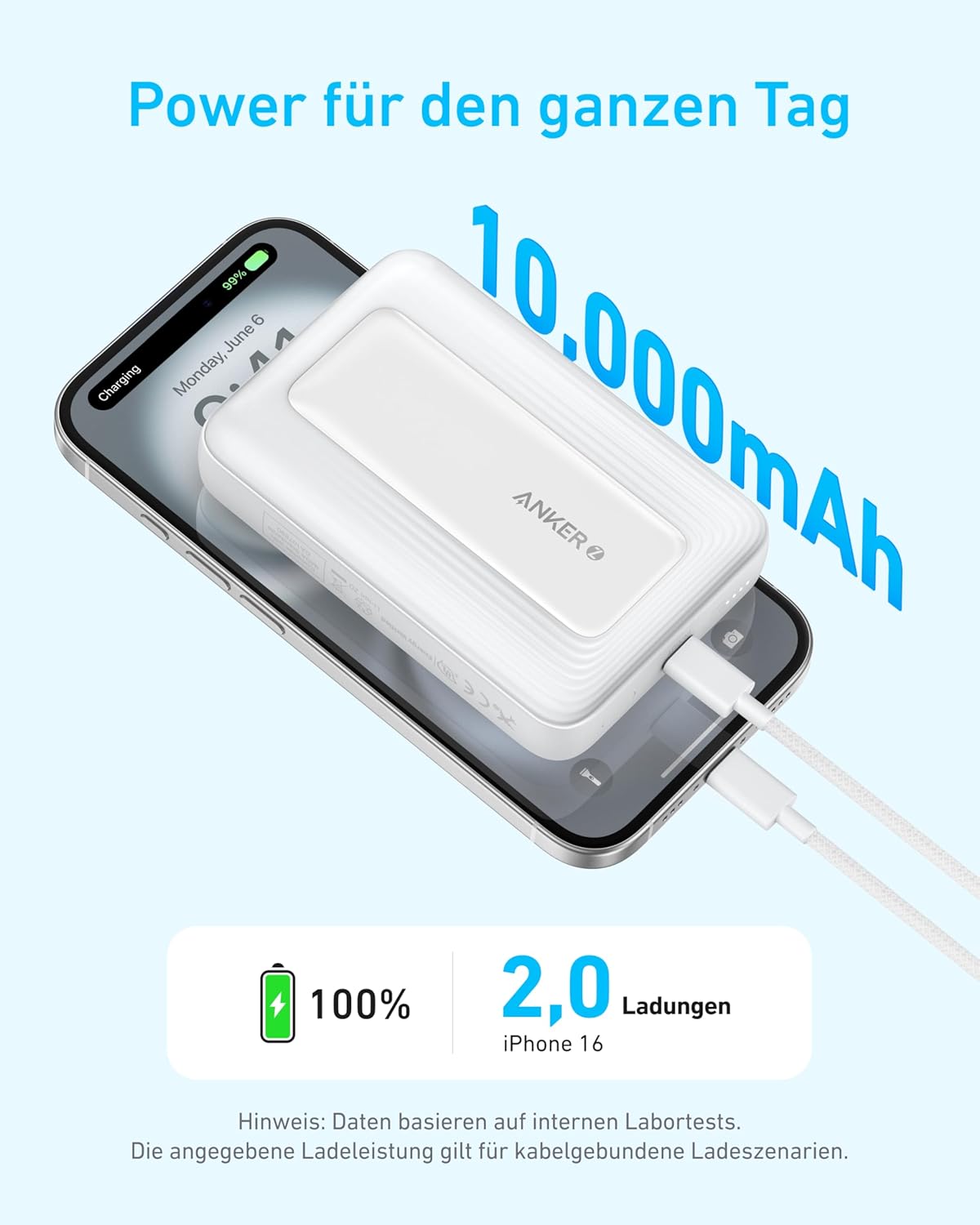 Anker Magnetische Powerbank, kompaktes 10.000mAh Ladegerät mit 30W Max. Schnellladen, kabellos und portabel, hautfreundlicher und robuster Akku, für iPhone 16/15/14 Serie, AirPods und mehr