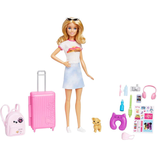 BARBIE Malibu HJY18 Koffer, Rucksack, Hündchen und mehr als 10 Accessoires