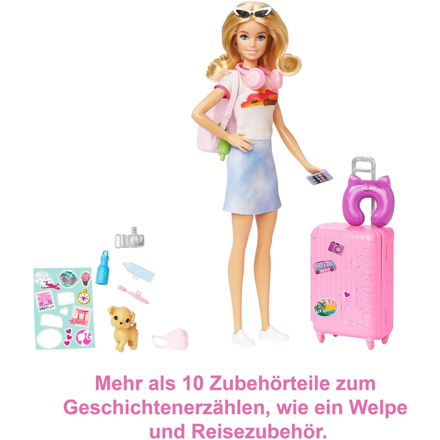 BARBIE Malibu HJY18 Koffer, Rucksack, Hündchen und mehr als 10 Accessoires