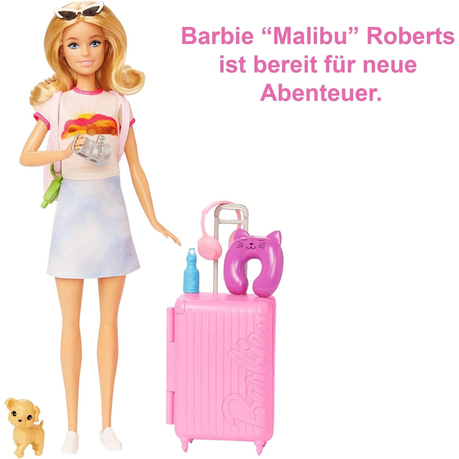 BARBIE Malibu HJY18 Koffer, Rucksack, Hündchen und mehr als 10 Accessoires