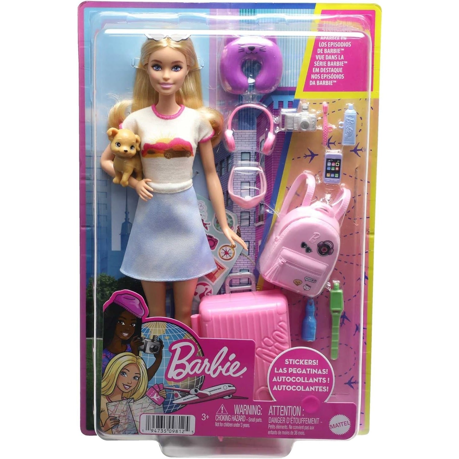 BARBIE Malibu HJY18 Koffer, Rucksack, Hündchen und mehr als 10 Accessoires