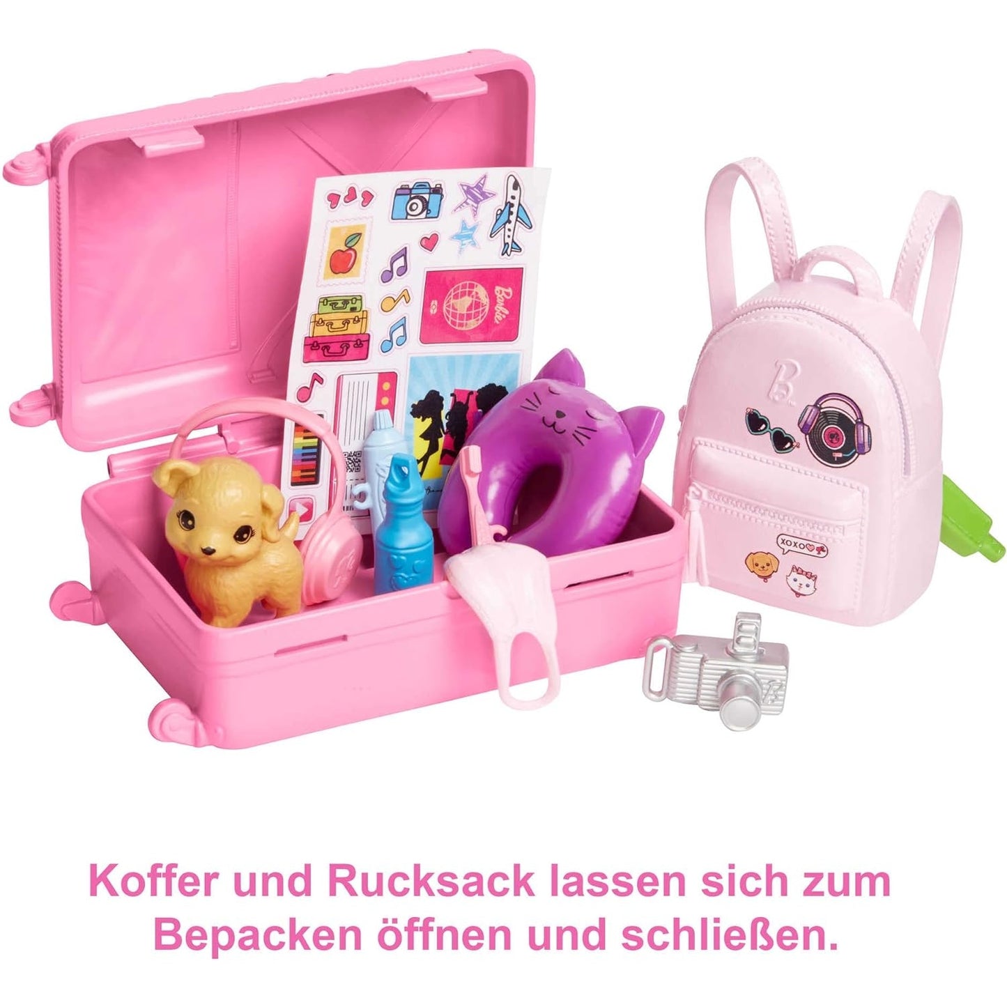 BARBIE Malibu HJY18 Koffer, Rucksack, Hündchen und mehr als 10 Accessoires