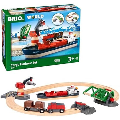 BRIO World 33061 Container Hafen Set Mit Hafenbrücke und beweglichem Kran zum Beladen des Frachtschiffes