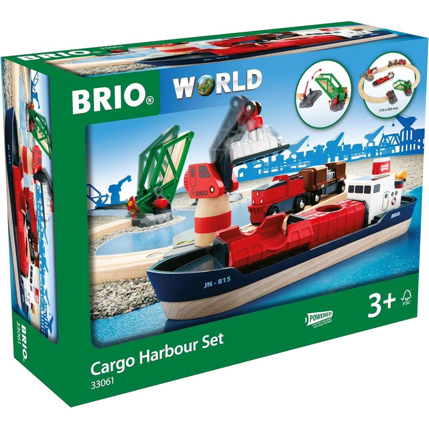 BRIO World 33061 Container Hafen Set Mit Hafenbrücke und beweglichem Kran zum Beladen des Frachtschiffes