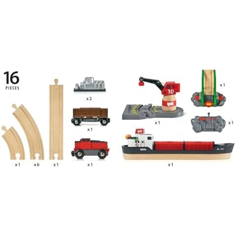 BRIO World 33061 Container Hafen Set Mit Hafenbrücke und beweglichem Kran zum Beladen des Frachtschiffes