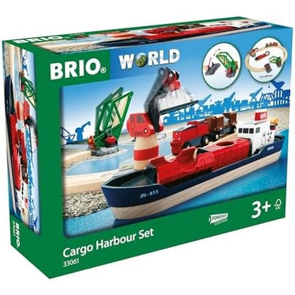 BRIO World 33061 Container Hafen Set Mit Hafenbrücke und beweglichem Kran zum Beladen des Frachtschiffes