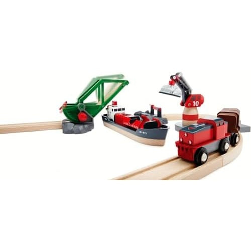 BRIO World 33061 Container Hafen Set Mit Hafenbrücke und beweglichem Kran zum Beladen des Frachtschiffes