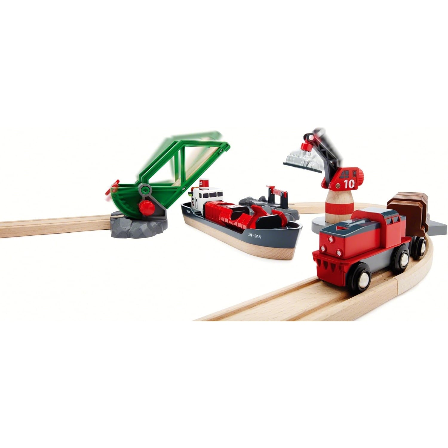 BRIO World 33061 Container Hafen Set Mit Hafenbrücke und beweglichem Kran zum Beladen des Frachtschiffes