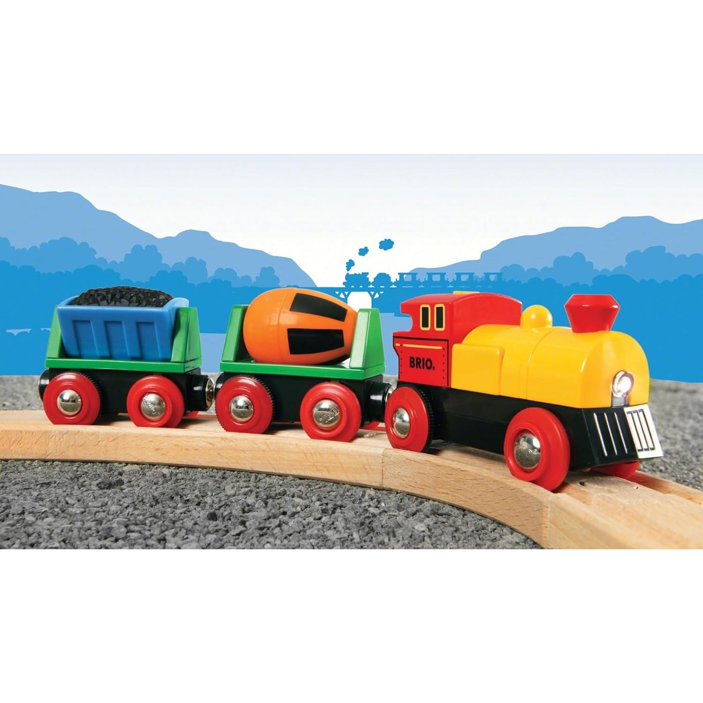 BRIO World 33319 Zug mit Batterielok Mit beweglichem Kohlewaggon und rotierendem Zementmischer