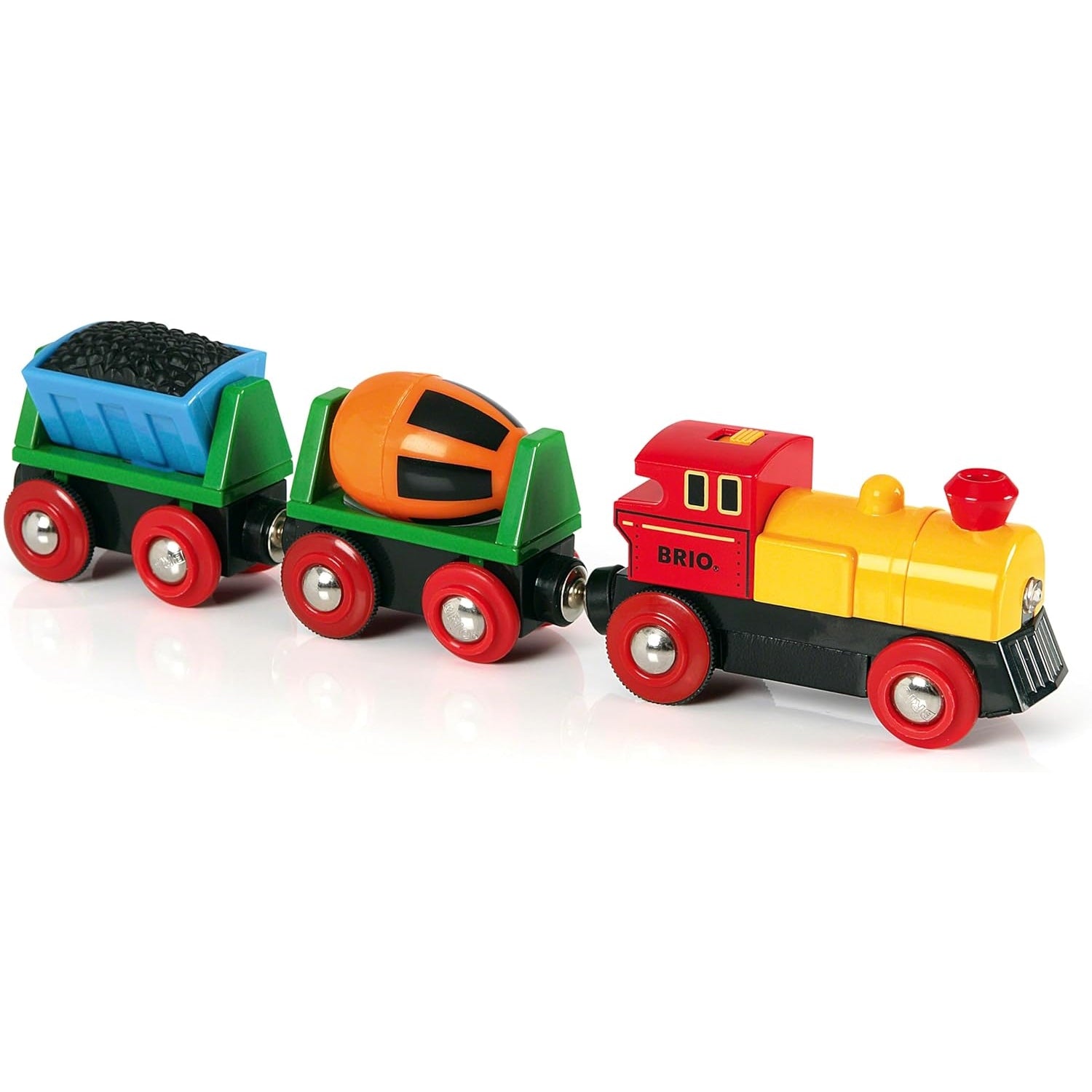 BRIO World 33319 Zug mit Batterielok Mit beweglichem Kohlewaggon und rotierendem Zementmischer