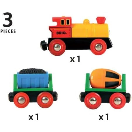 BRIO World 33319 Zug mit Batterielok Mit beweglichem Kohlewaggon und rotierendem Zementmischer