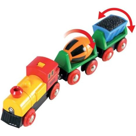 BRIO World 33319 Zug mit Batterielok Mit beweglichem Kohlewaggon und rotierendem Zementmischer