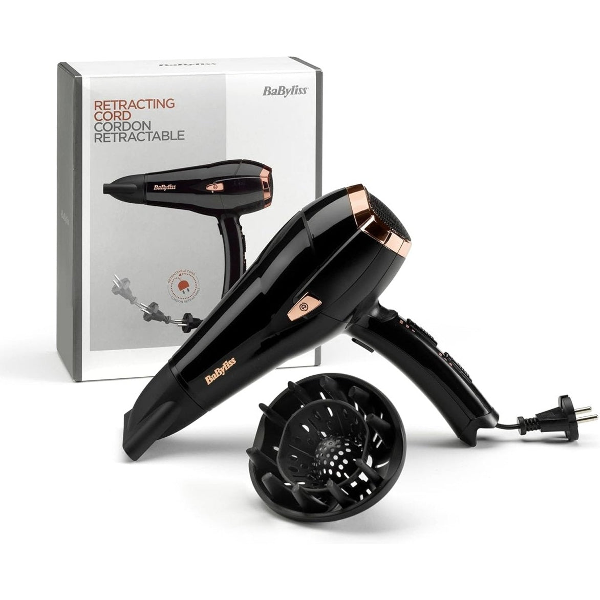 BaByliss Cordkeeper 2000 Ionic-Haartrockner Kabeleinzugsfunktion Im Griff, 2000 Watt schwarz