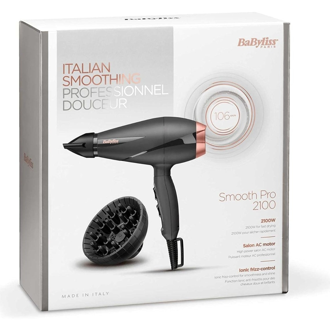 BaByliss Smooth Pro 2100 Haartrockner, Föhn mit leistungsstarken 2100 Watt, Ionen-Technologie