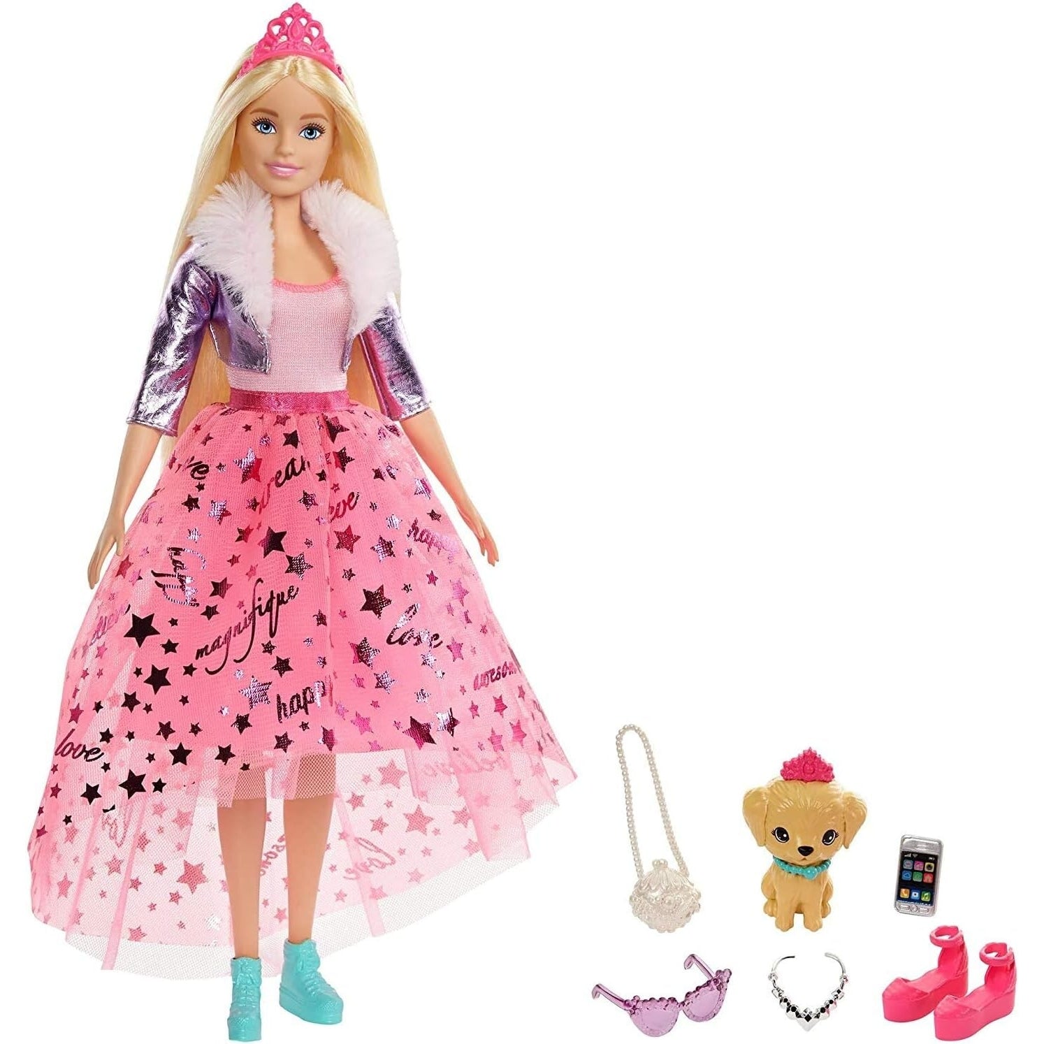 Barbie GML76 Prinzessinnen-Abenteuer Puppe mit Mode ca. 30 cm blond mit Hündchen