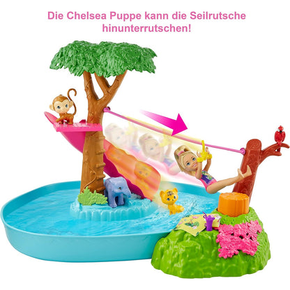 Barbie GTM85 Chelsea „Der verrückte Geburtstag“ Dschungelparty-Spielset mit Chelsea-Puppe