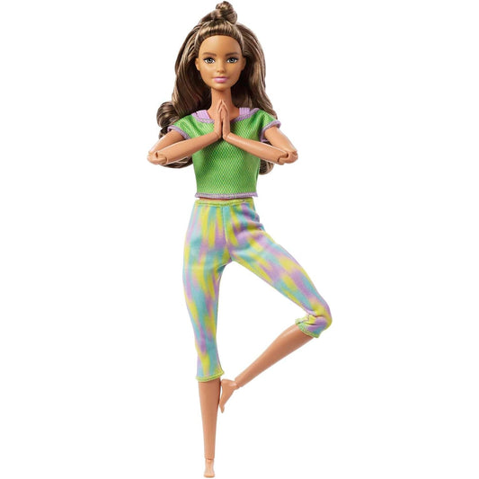 Barbie GXF05 Made to Move Puppe brünett im grünen Yoga Outfit, für Kinder