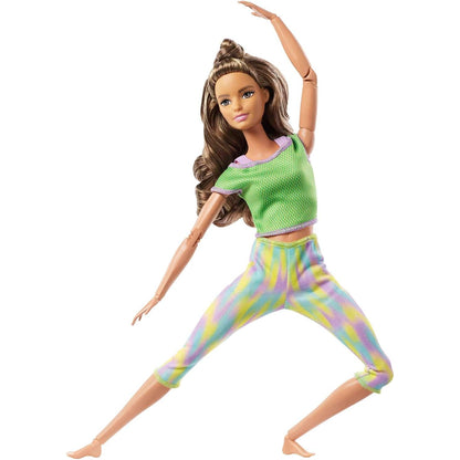 Barbie GXF05 Made to Move Puppe brünett im grünen Yoga Outfit, für Kinder