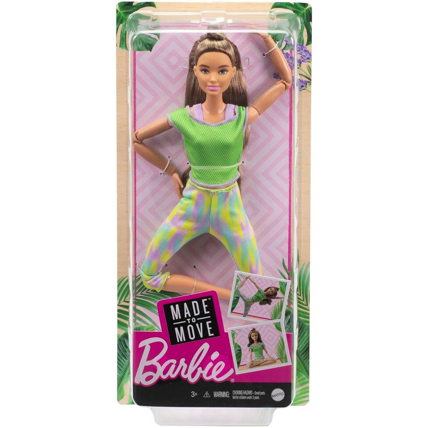 Barbie GXF05 Made to Move Puppe brünett im grünen Yoga Outfit, für Kinder