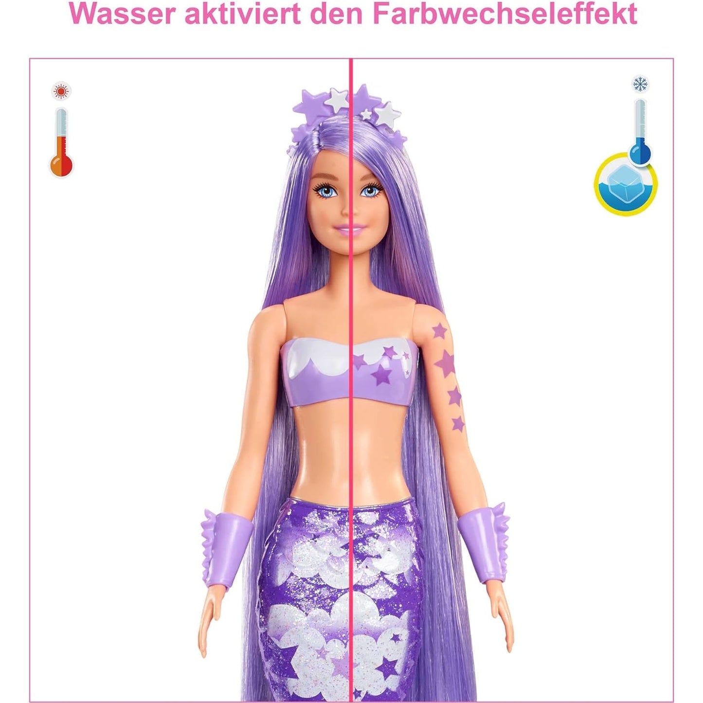 Barbie HCC46 Color Reveal Meerjungfrauenpuppe mit 7 Überraschungen beim Auspacken