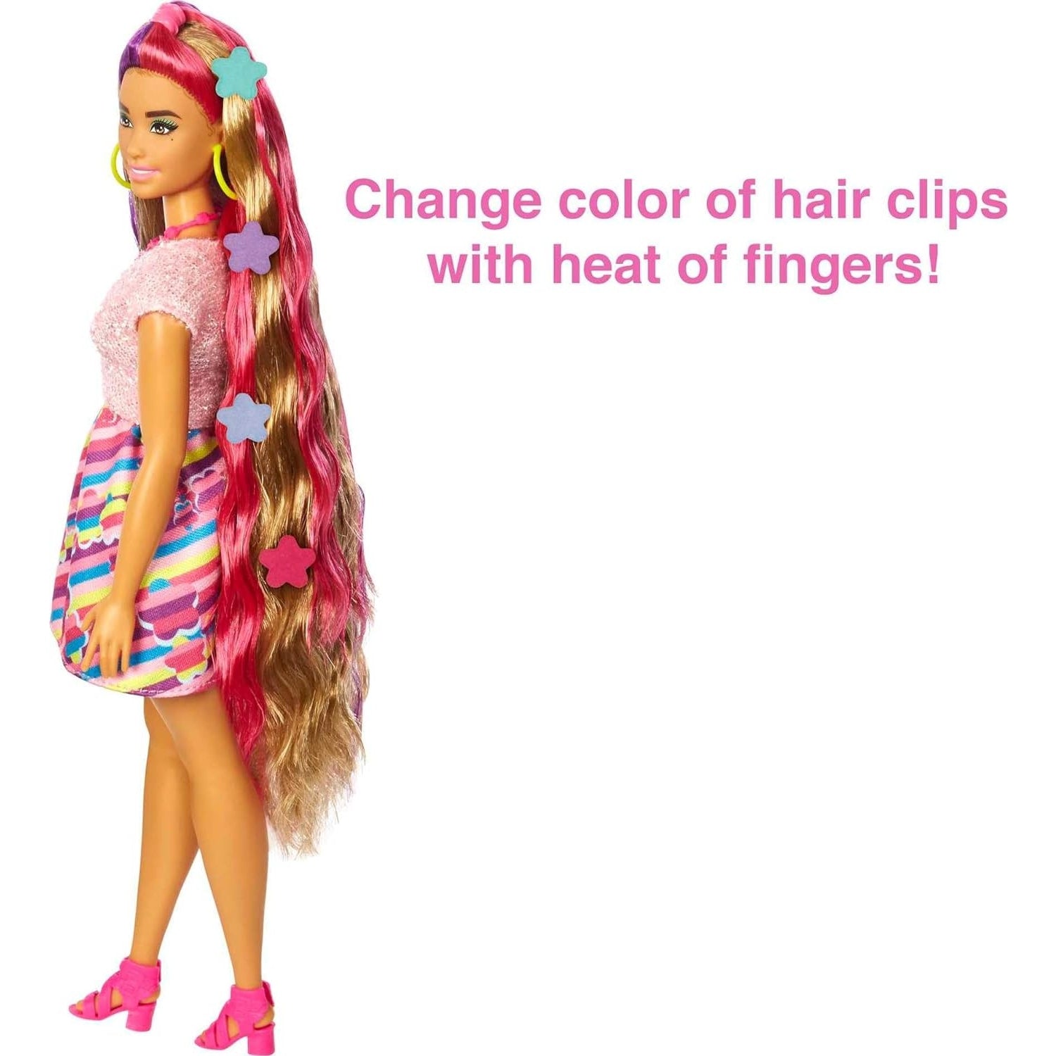 Barbie HCM89 Totally Hair Puppe Blond/Bunte Haare im Blumen Print Kleid mit 15 Zubehör