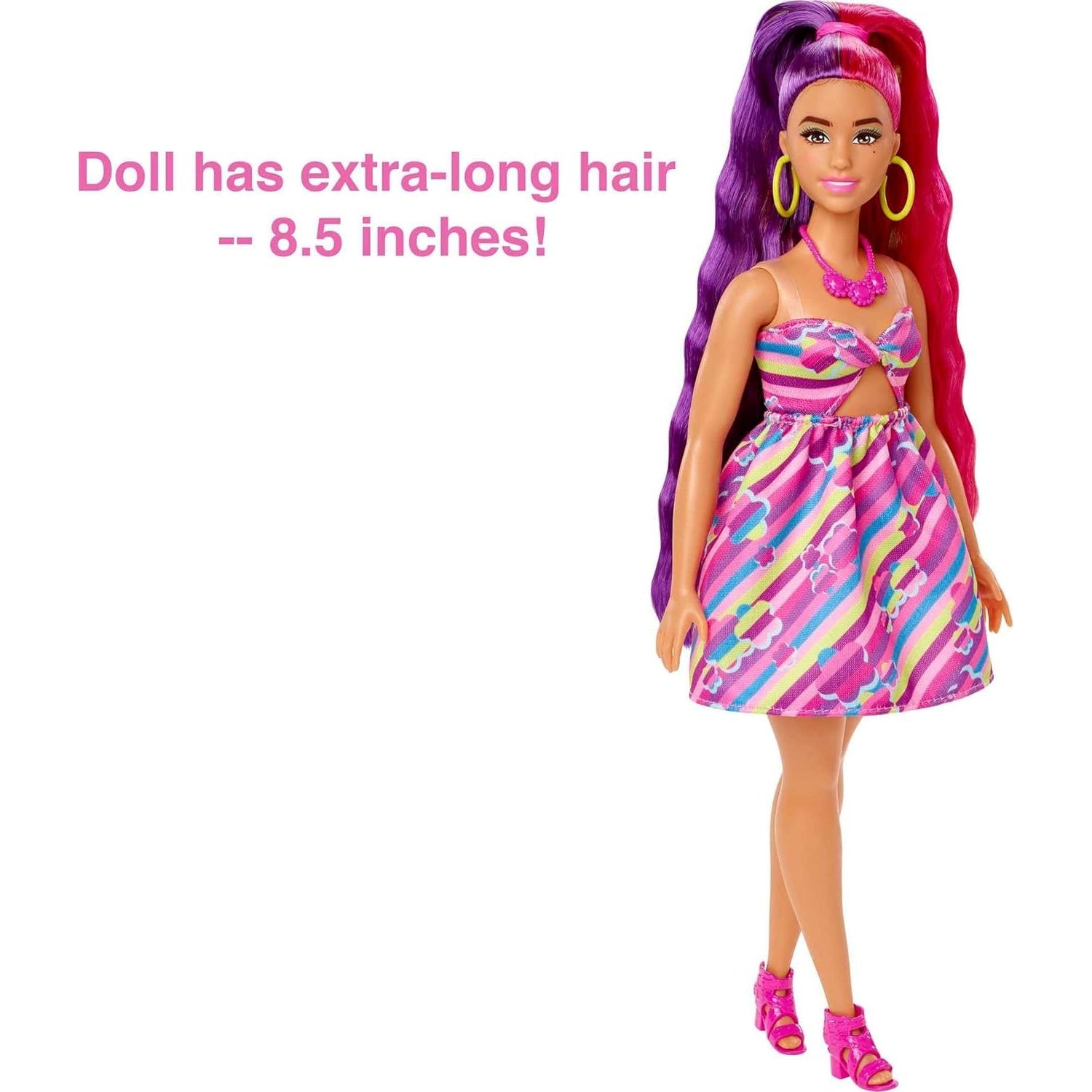 Barbie HCM89 Totally Hair Puppe Blond/Bunte Haare im Blumen Print Kleid mit 15 Zubehör