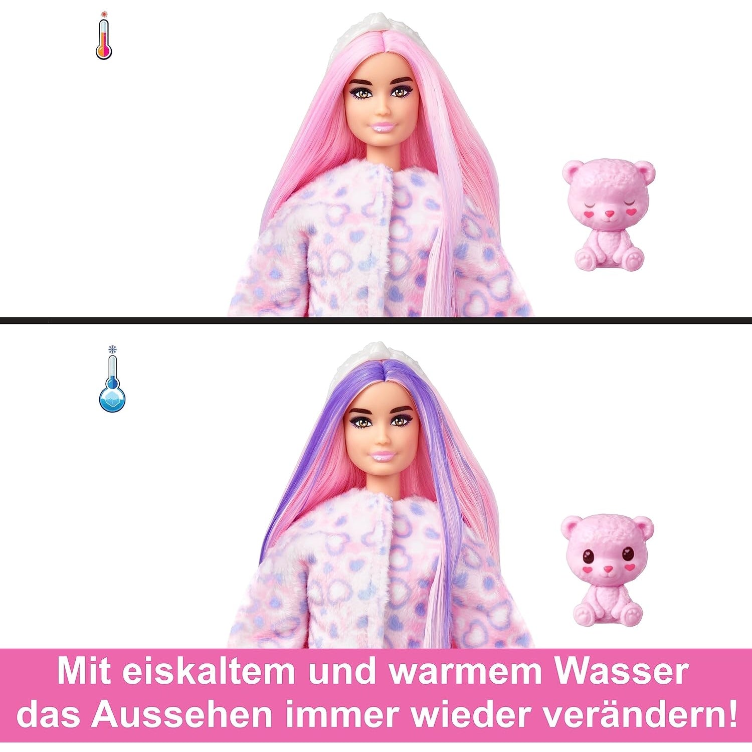 Barbie HKR04 Cutie Reveal Puppe - Kuschelweiche Plüschverpackung mit 10 Überraschungen