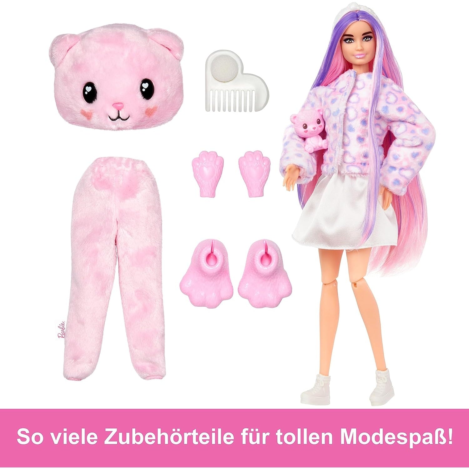 Barbie HKR04 Cutie Reveal Puppe - Kuschelweiche Plüschverpackung mit 10 Überraschungen