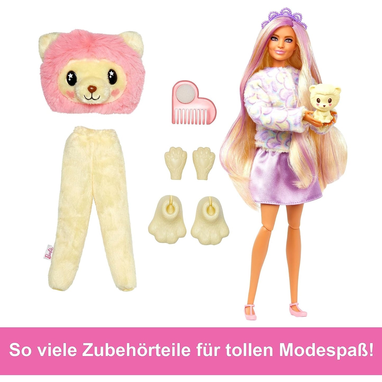 Barbie HKR06 Cutie Reveal Puppe - Plüschlöwe mit 10 Überraschungen, bewegliche Puppe