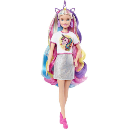 Barbie-Puppe, Einhorn-Barbie-Puppe mit Meerjungfrauenhaar und Einhorn-Haarkrönchen