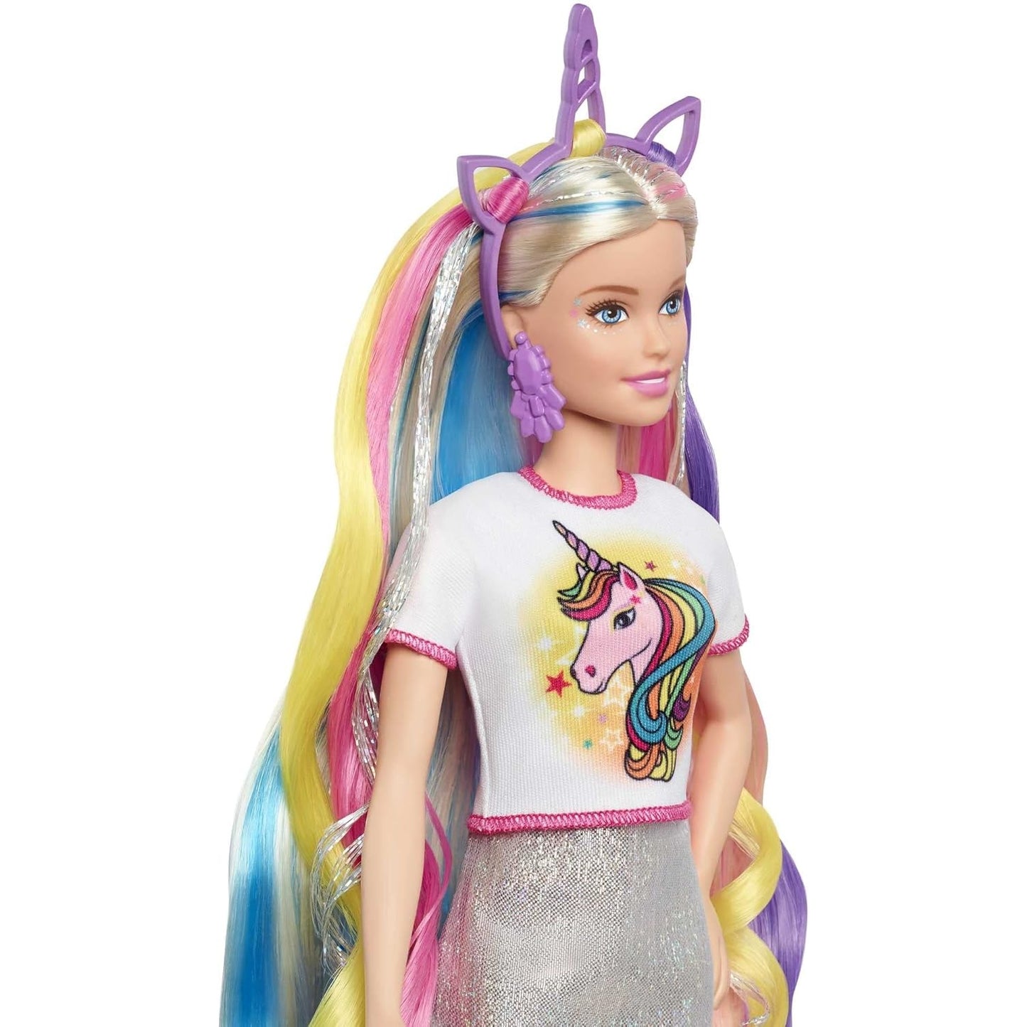 Barbie-Puppe, Einhorn-Barbie-Puppe mit Meerjungfrauenhaar und Einhorn-Haarkrönchen