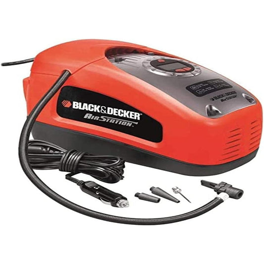 Black+Decker Kompressor 11 bar / 160PSI Luftpumpe Druckeinstellung inklusive 3 Ventil-Aufsätzen