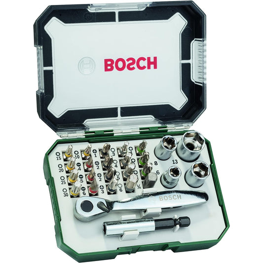 Bosch 26tlg. Schrauberbit und Ratschen-Set (PH-, PZ-, Hex-, T-, S-Bit, Zubehör Bohrschrauber und Schraubendreher)