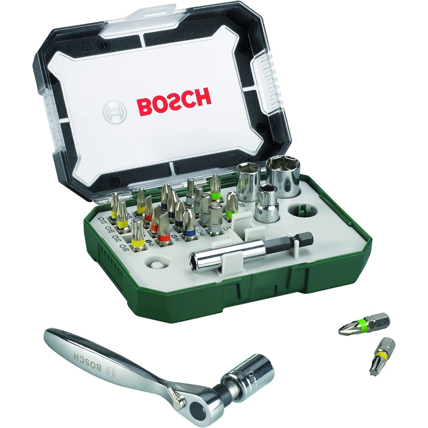 Bosch 26tlg. Schrauberbit und Ratschen-Set (PH-, PZ-, Hex-, T-, S-Bit, Zubehör Bohrschrauber und Schraubendreher)