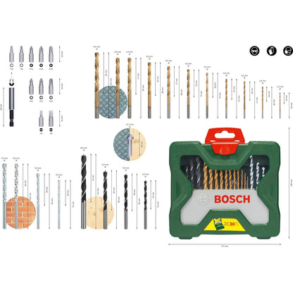 Bosch 30tlg. X-Line Titanium Bohrer und Schrauber Set (Holz, Stein und Metall, Zubehör Bohrmaschine)