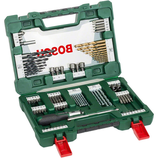 Bosch Accessories 91tlg. Titanium-Bohrer- und Bit Set V-Line für Holz, Stein und Metall, inkl. Ratschen-Schraubendreher