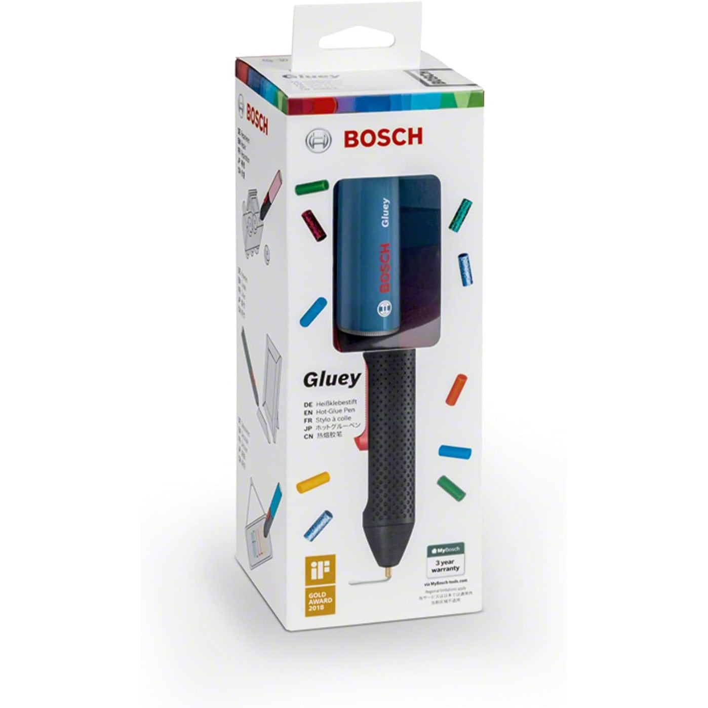 Bosch Akku Heißklebestift Gluey Smoky Grey (mit 20 Klebesticks, im Karton) grau