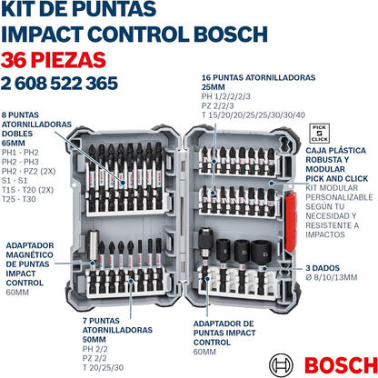 Bosch Professional 36 tlg. Schrauberbit Set (Impact Control, Pick and Click, Zubehör Schlagschrauber)