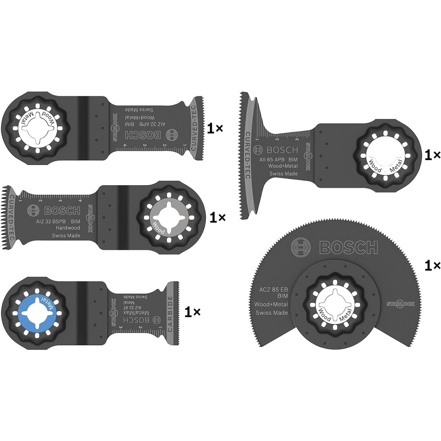 Bosch Professional 5 tlg. Starlock Carbide Tauchsägeblatt/Segmentsägeblatt Set für Holz und Metall